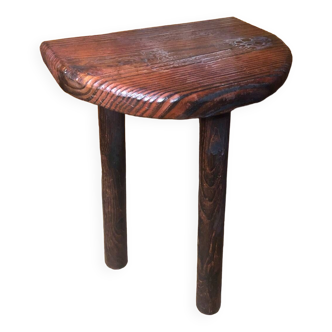 Vintage half moon wooden tripod milking stool #a580