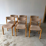 Série de 6 chaises de la marque Self en hêtre et assise en laine