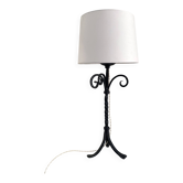 Lampe fer forgé, câble tissu 2M, abat-jour coton