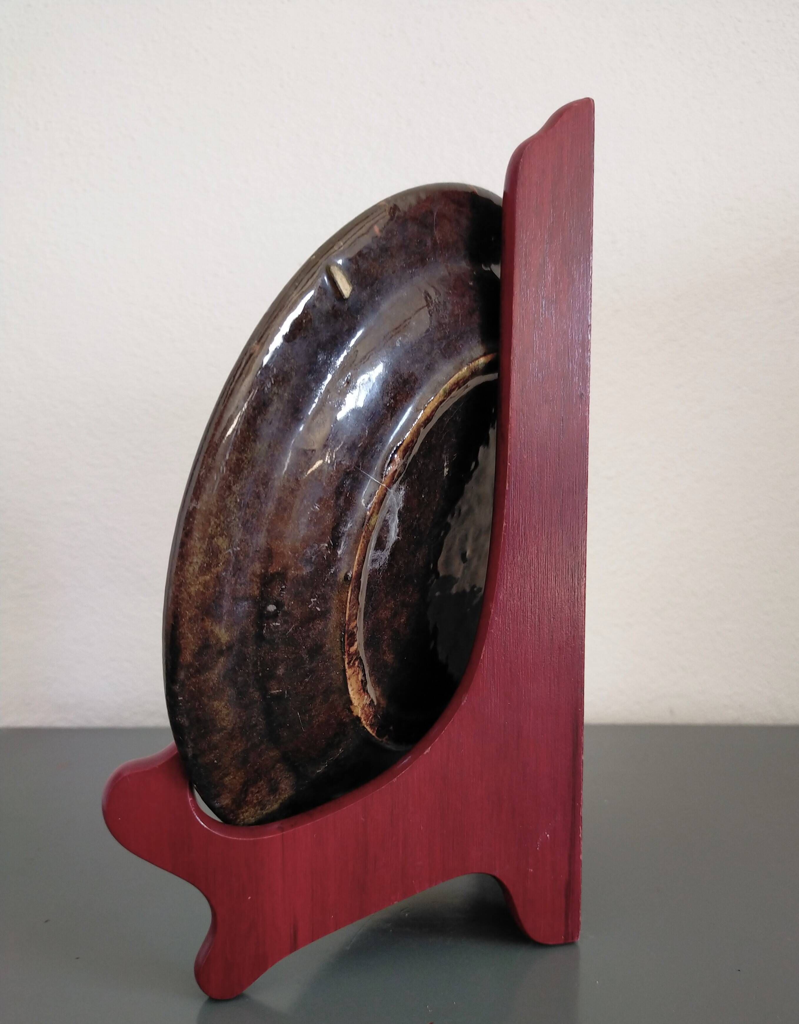 Vintage Dauphiné glazed terracotta dish Portrait of a woman