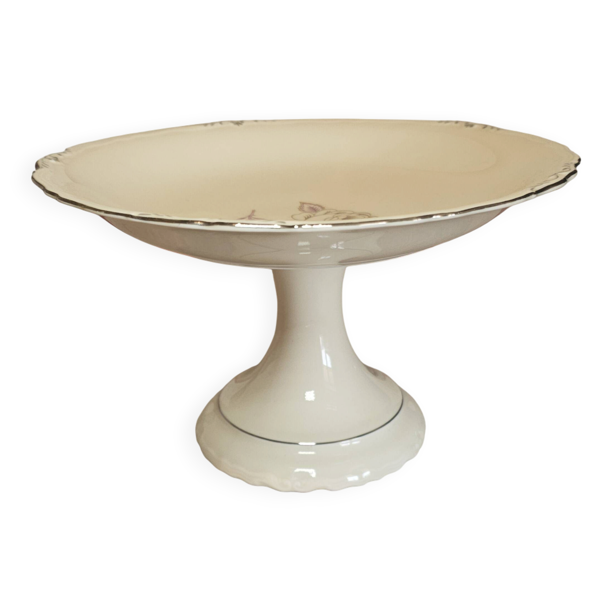 Beige/white porcelain compote from Royal Eelag with a rose pattern.