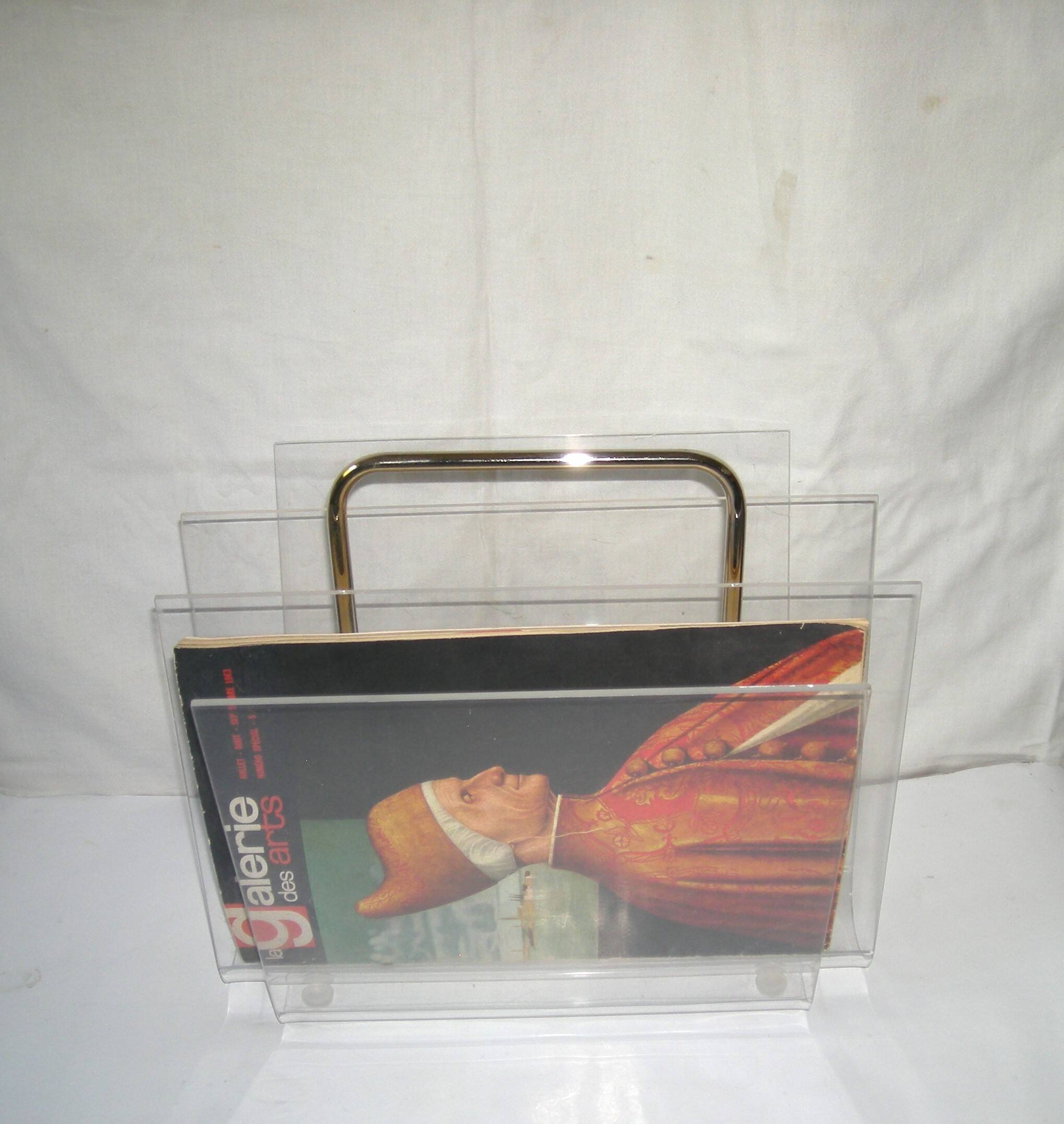 1970s plexiglass magazine rack