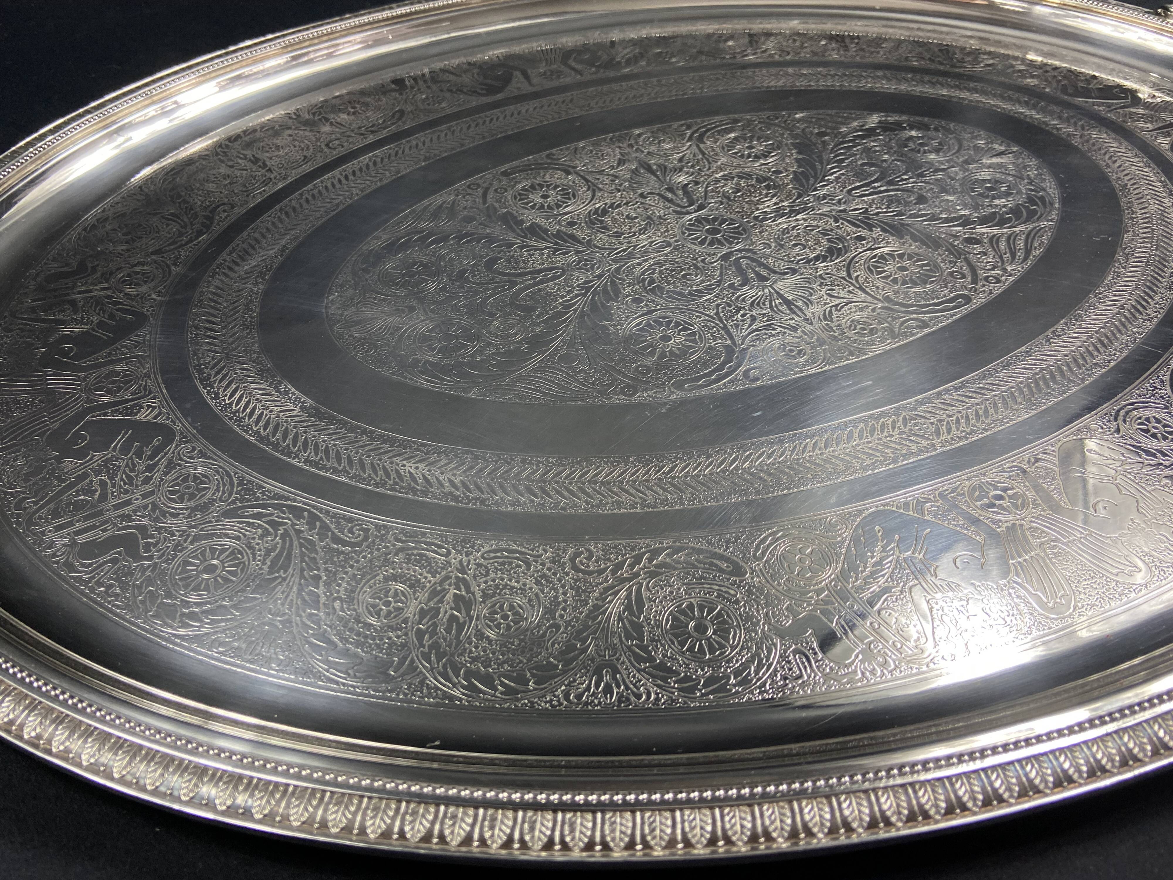 Very large silver metal serving tray christofle malmaison model