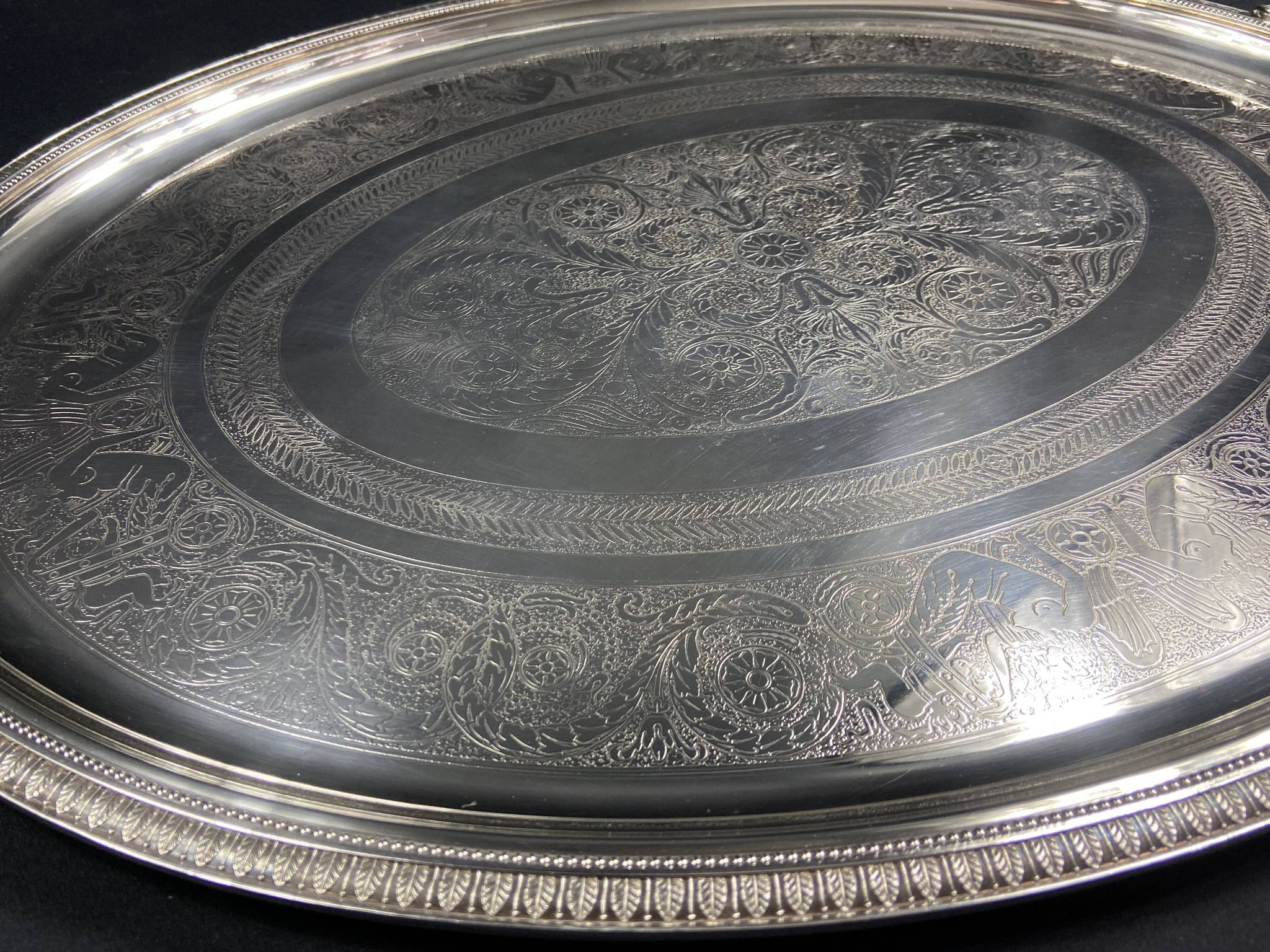 Very large silver metal serving tray christofle malmaison model