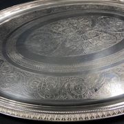 Very large silver metal serving tray christofle malmaison model