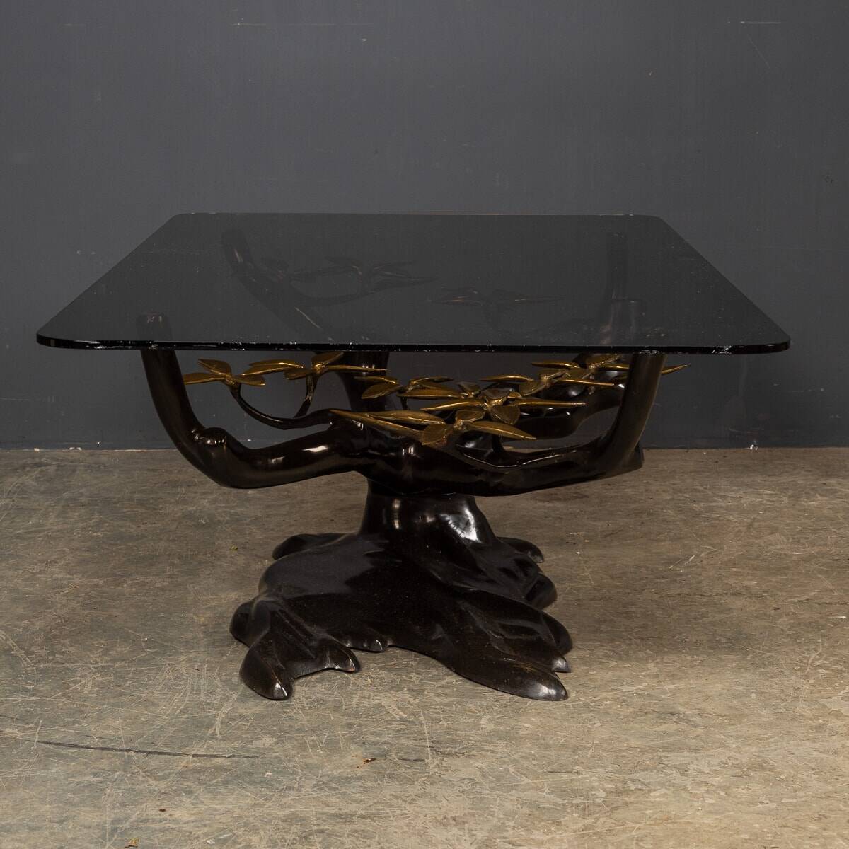 Striking mid 20thc belgian bonsai tree coffee table, willy daro c.1970