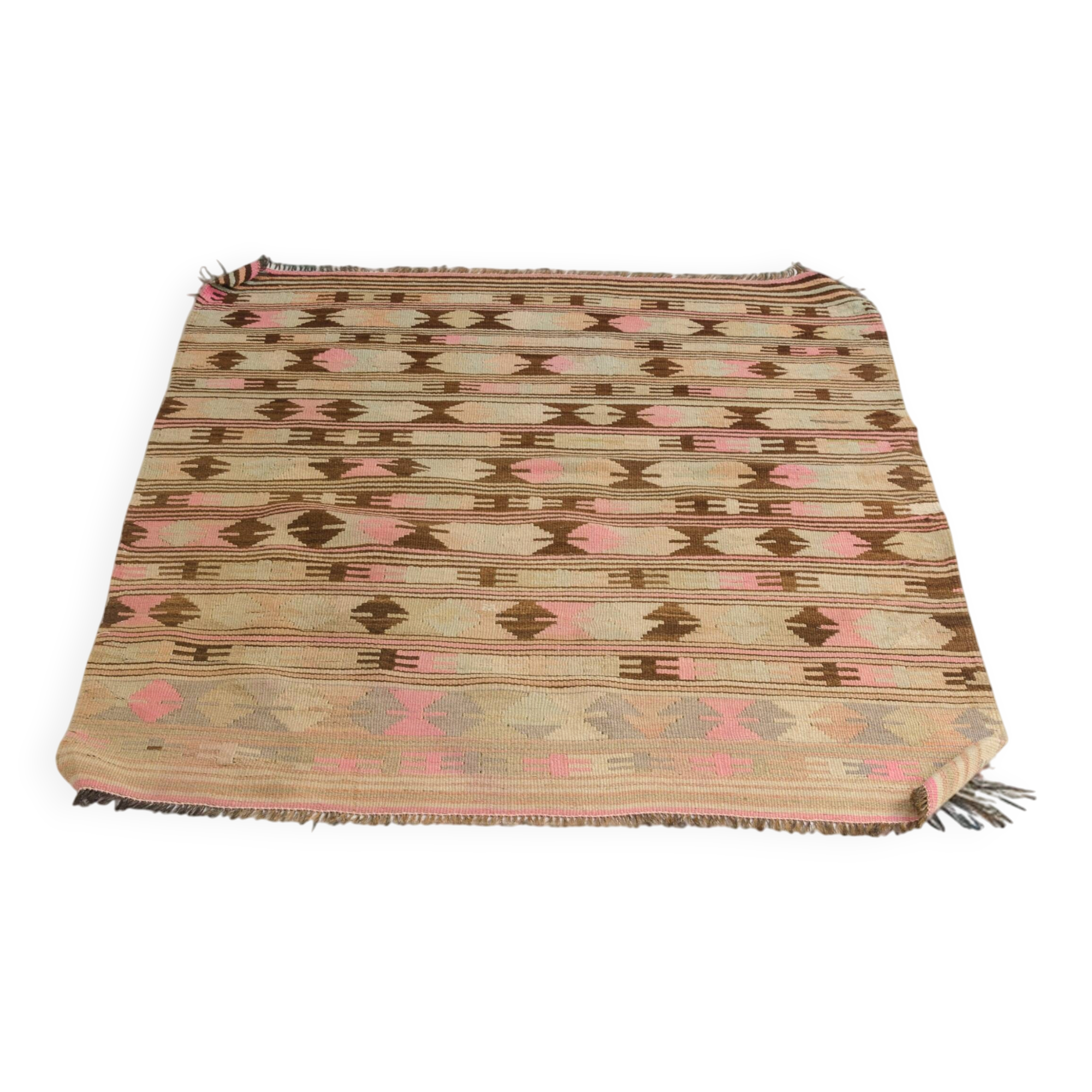 Vintage Turkish Kilim Rug, Handwoven Anatolian Accent Rug, Soft Kilimsku143