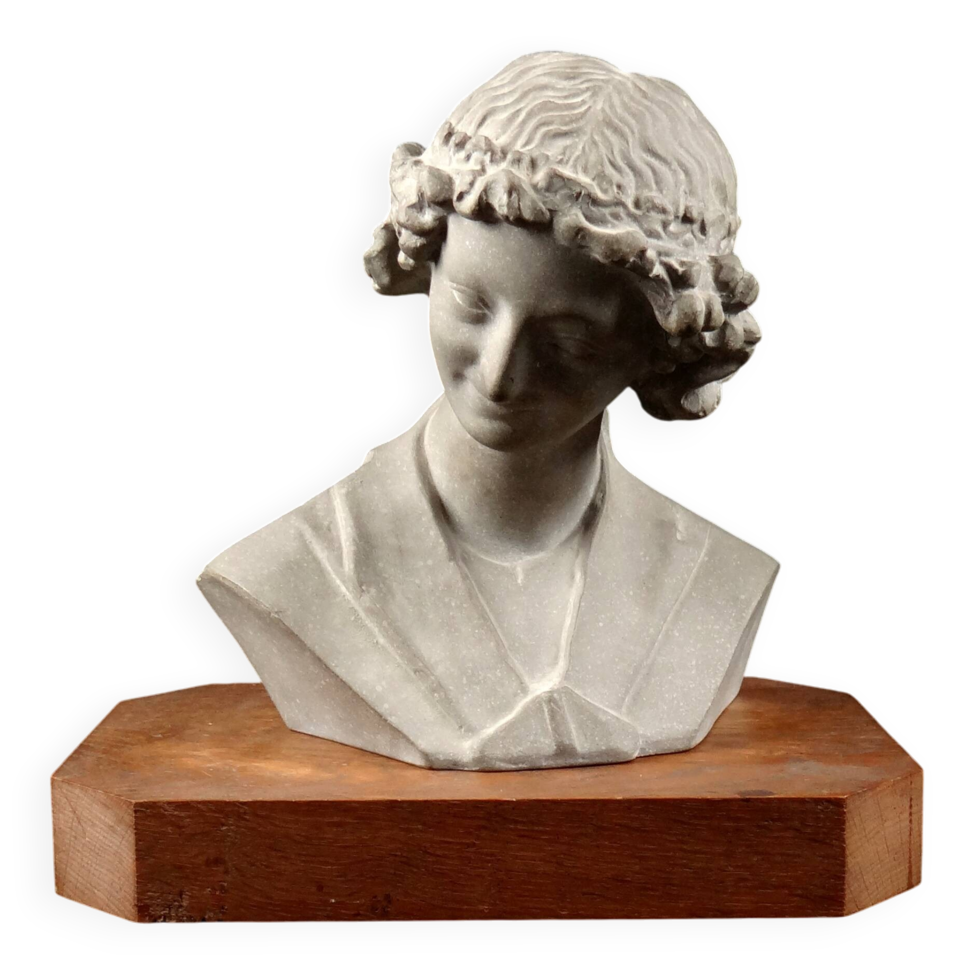 Terracotta bust of the smiling angel from Reims Cathedral with base