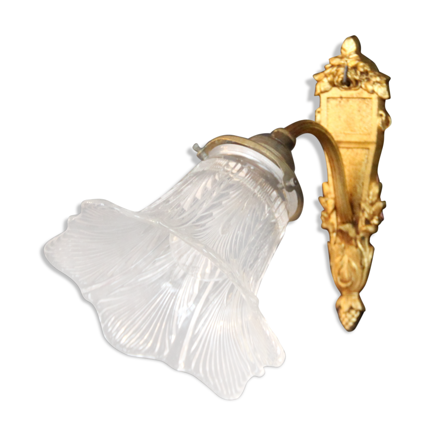 Brass Wall lamp antique Tulip transparent glass, vintage