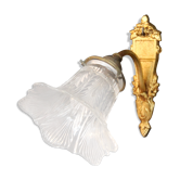 Brass Wall lamp antique Tulip transparent glass, vintage