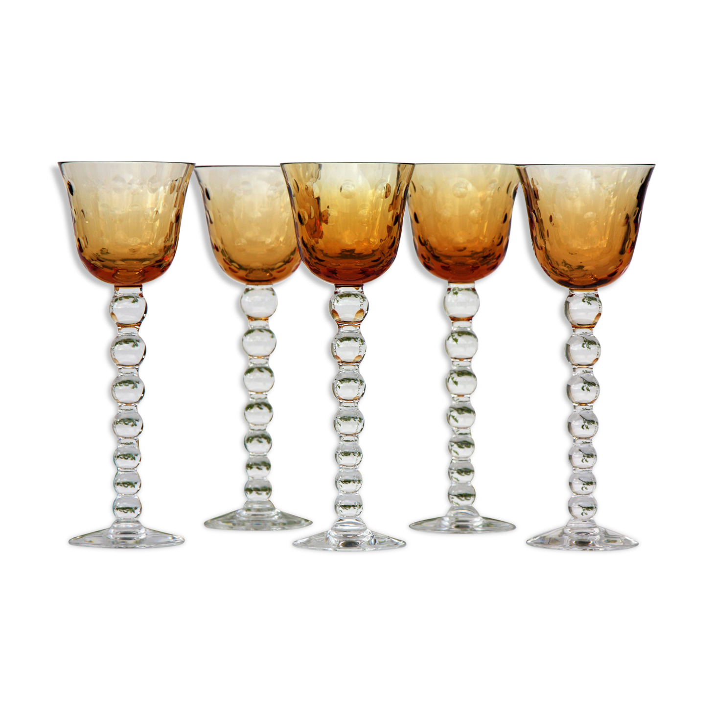 Series of 5 glasses wine from the Rhine Roemer St Louis Crystal model Bubbles