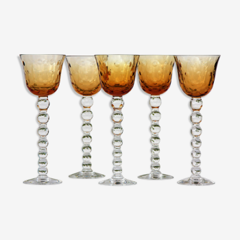 Série de 5 verres à vin du Rhin Roemer en cristal de St Louis modèle Bubbles
