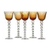 Series of 5 glasses wine from the Rhine Roemer St Louis Crystal model Bubbles