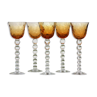 Series of 5 glasses wine from the Rhine Roemer St Louis Crystal model Bubbles