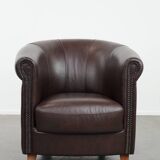 Club Armchair in Very Good Condition Made of Cowhide in English Style