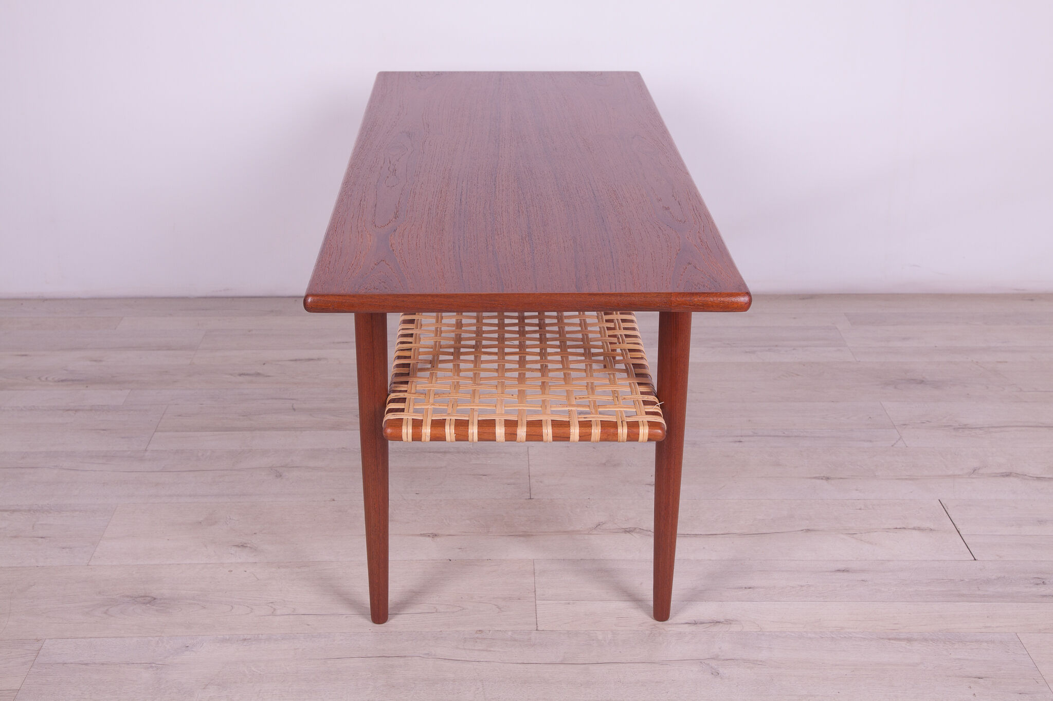 Mid-Century Teak and Rattan Coffee Table, 1960s