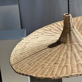 Large suspension, rattan luminaire in hat shape D:80cm