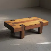 Table basse artisanale à plateau graphique, vers 1980