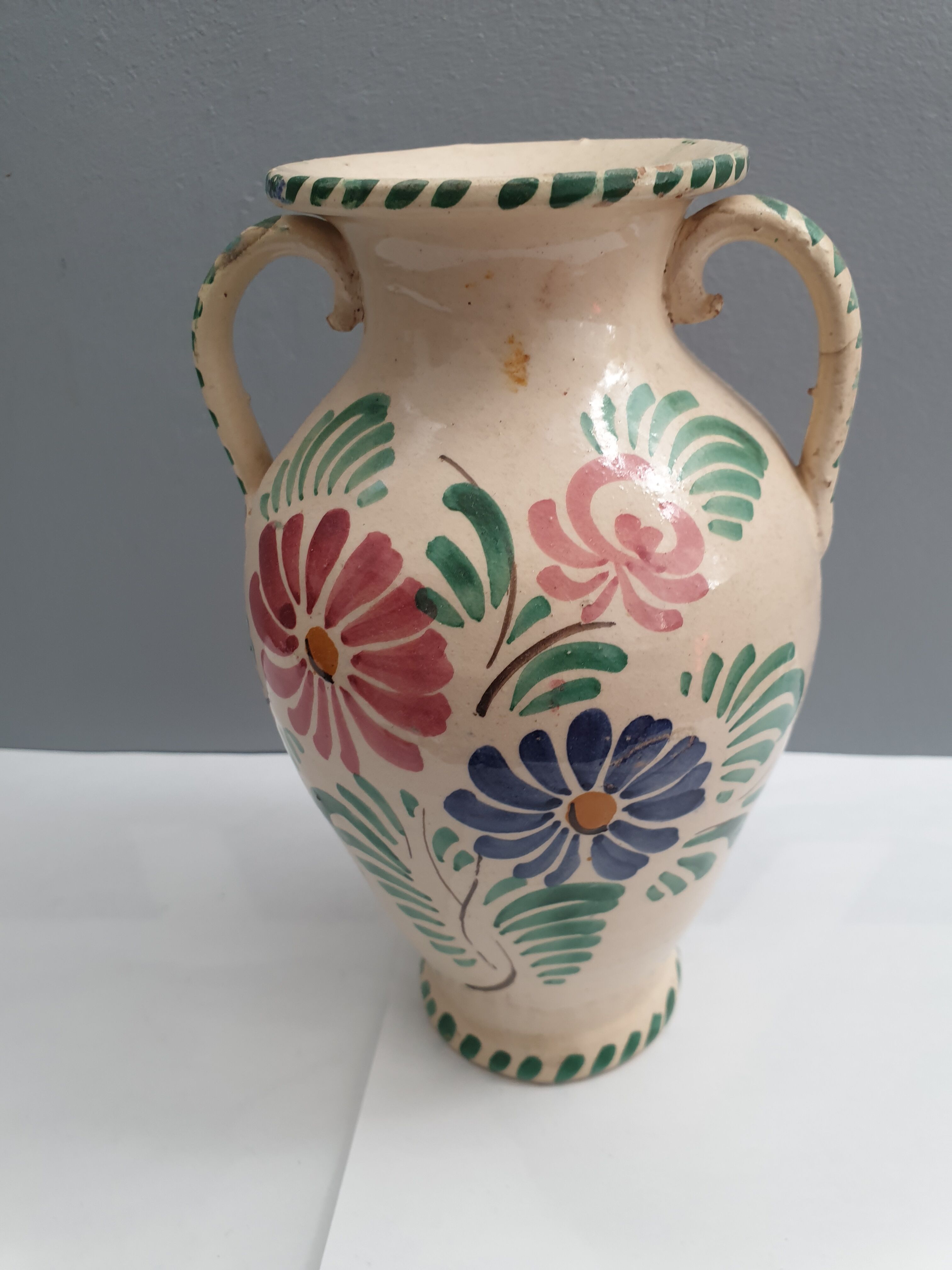 Ancient Italian porcelain amphora style vase