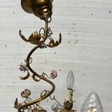 Louis XVI style chandelier in gilded metal and porcelain flowers, 20th century