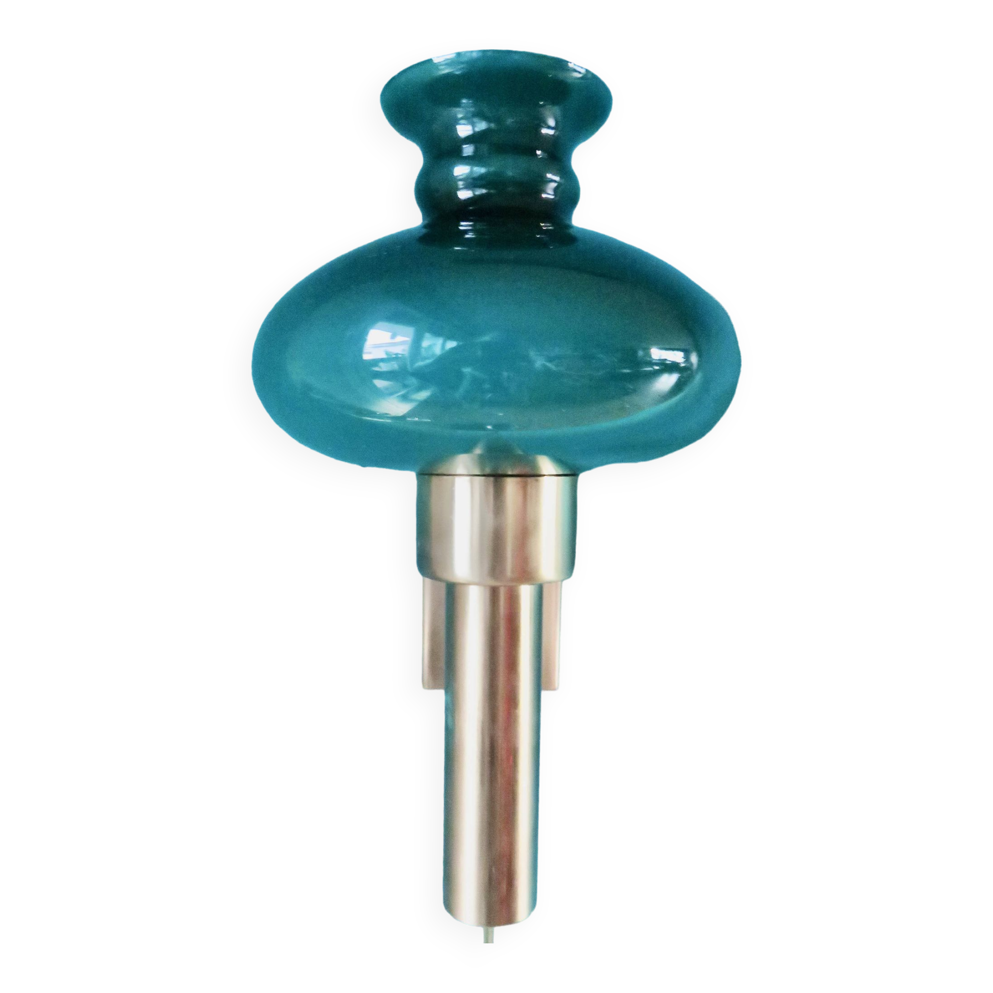 Brushed brass wall light with green glass shade "Vitrika". Denmark 1980