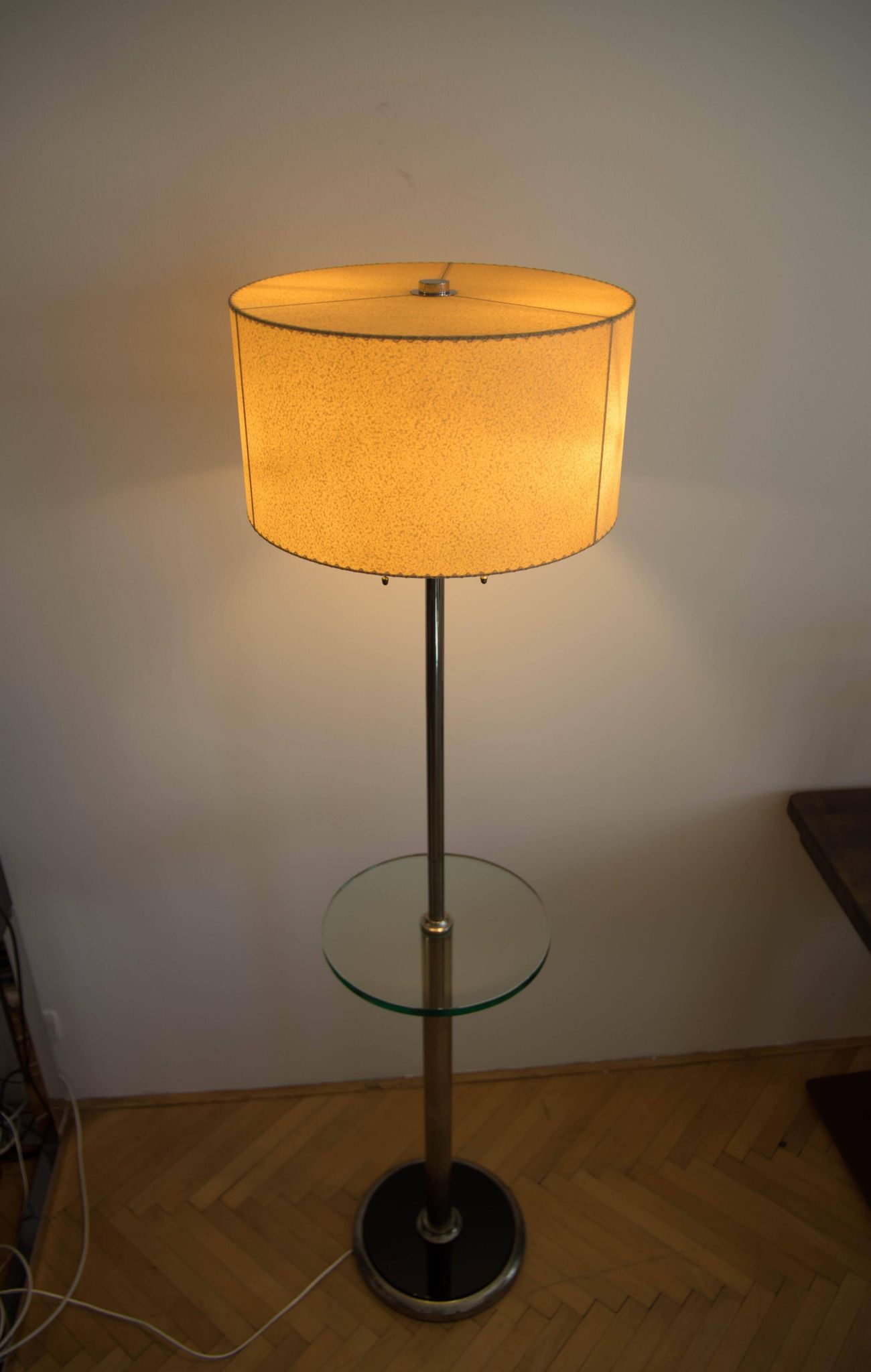 1930s Floor Nickel Lamp with Side Table – Functionalism, Bauhaus