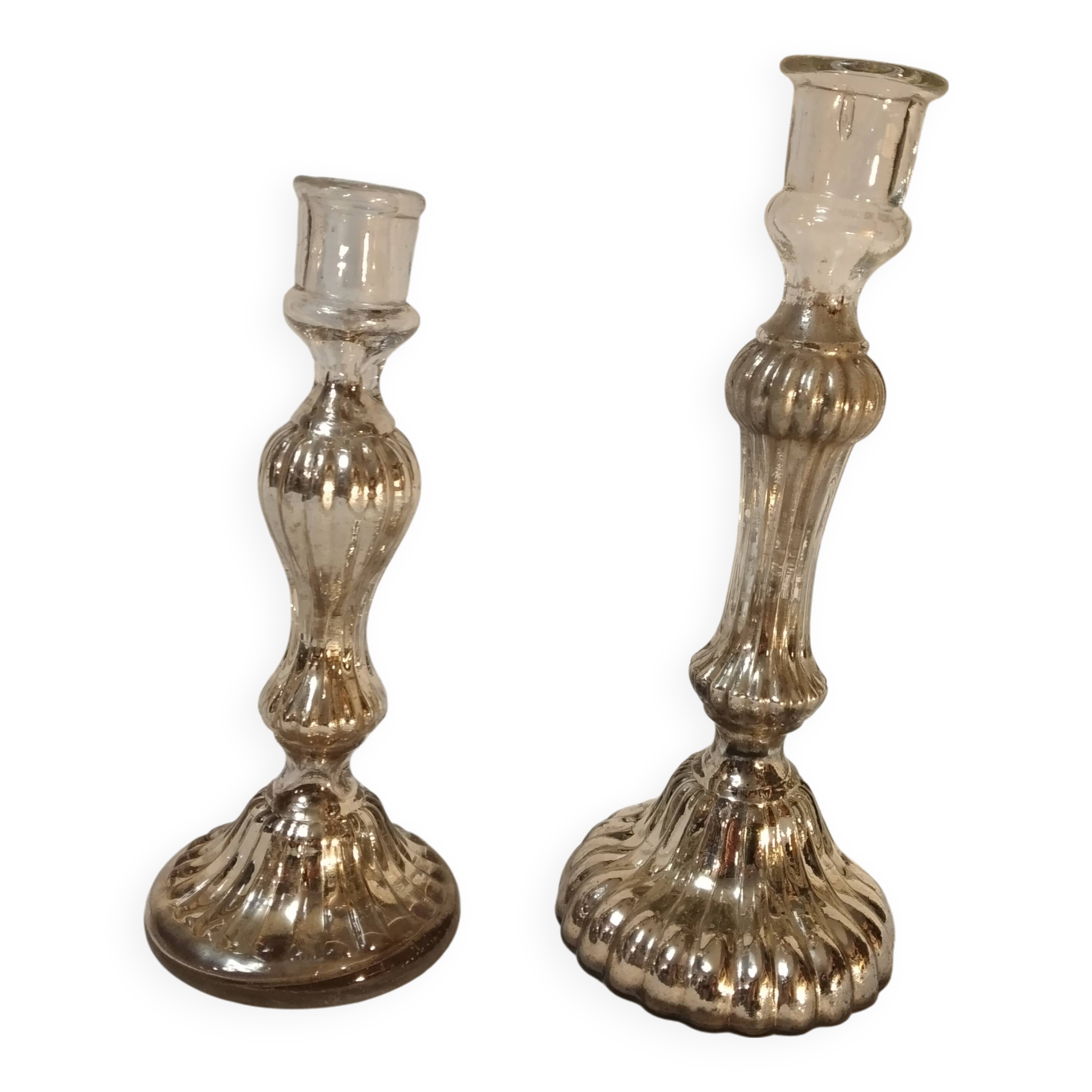 Eglomisé glass candle holders