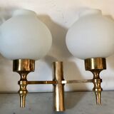 Double brass and opaline wall light