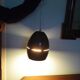 Space age style pendant lamp in openwork black metal