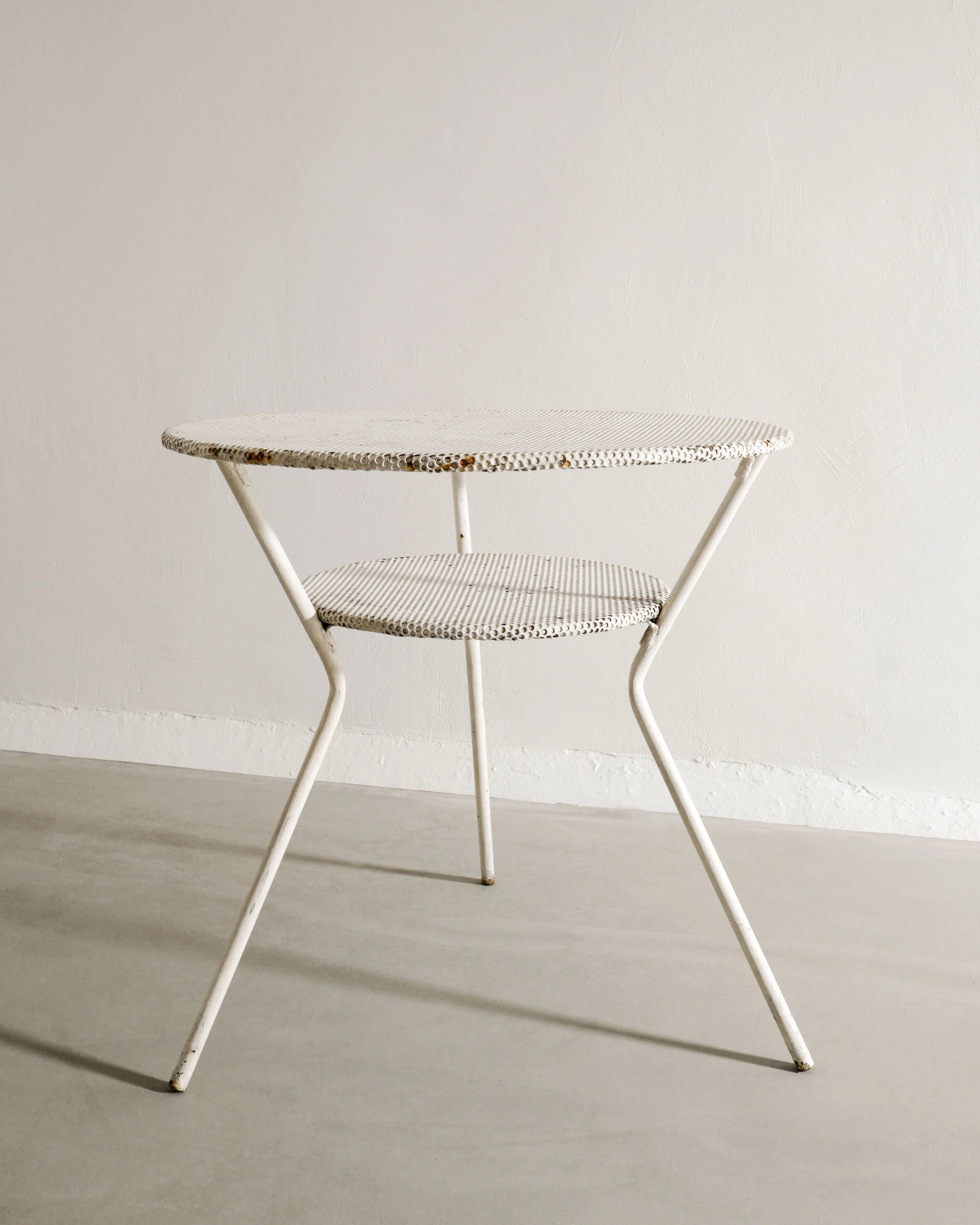 Vintage French Mid Century Round Console Table in White Metal, 1950s