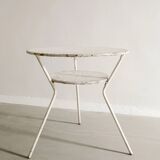 Vintage French Mid Century Round Console Table in White Metal, 1950s