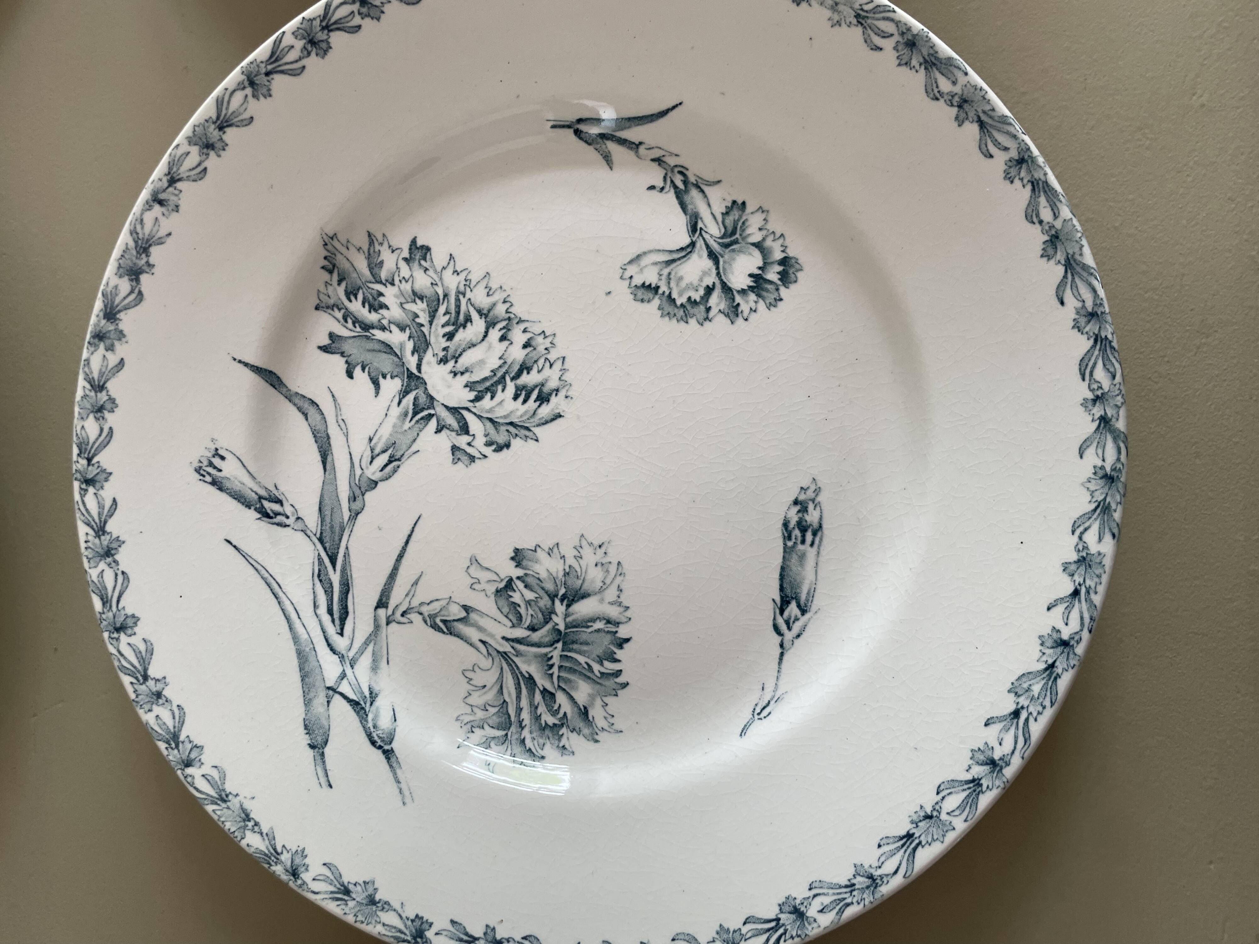 Set of 10 Lunéville ironstone soup plates, Oeillet model