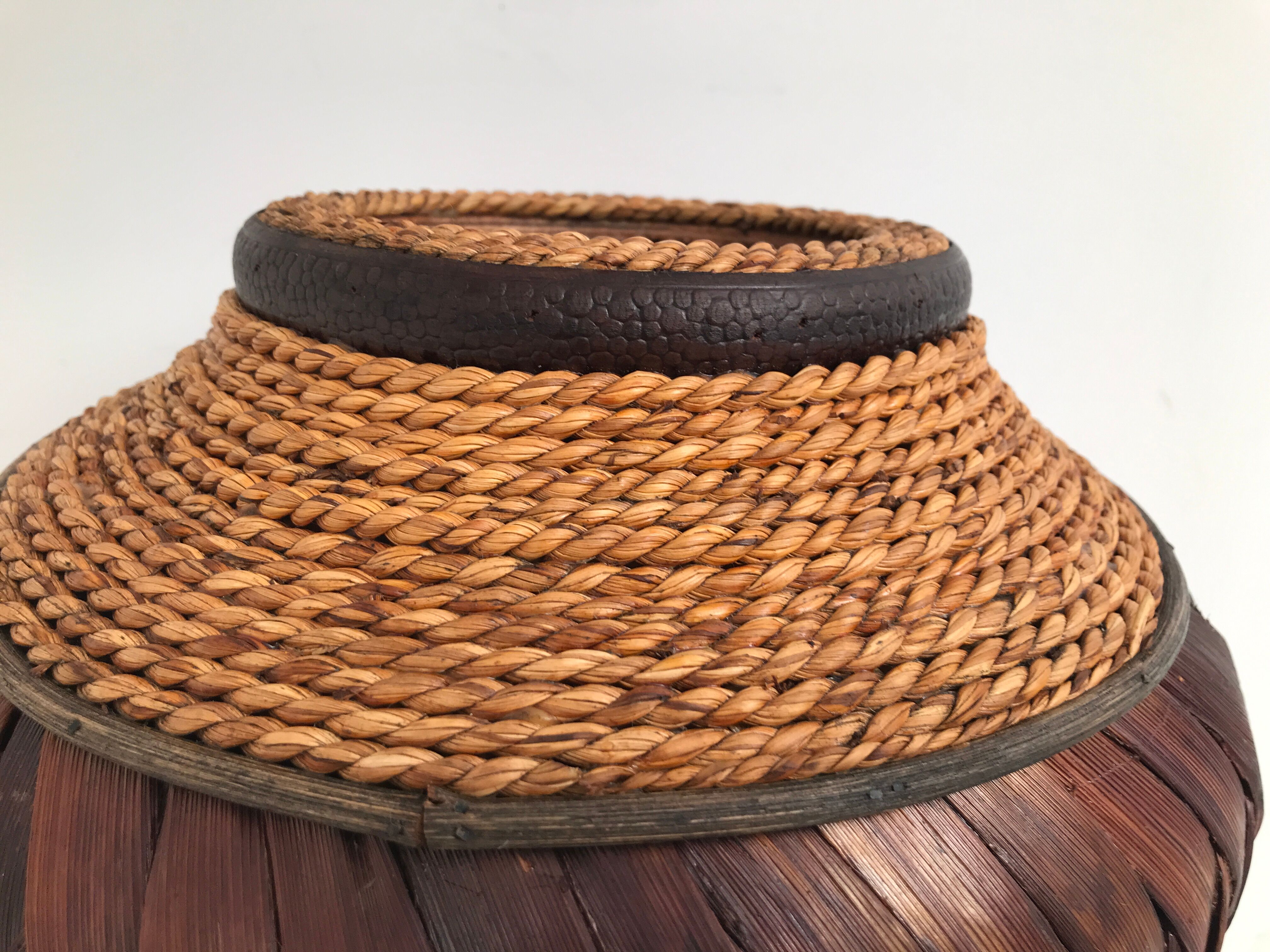 Large basket in vintage wicker rattan