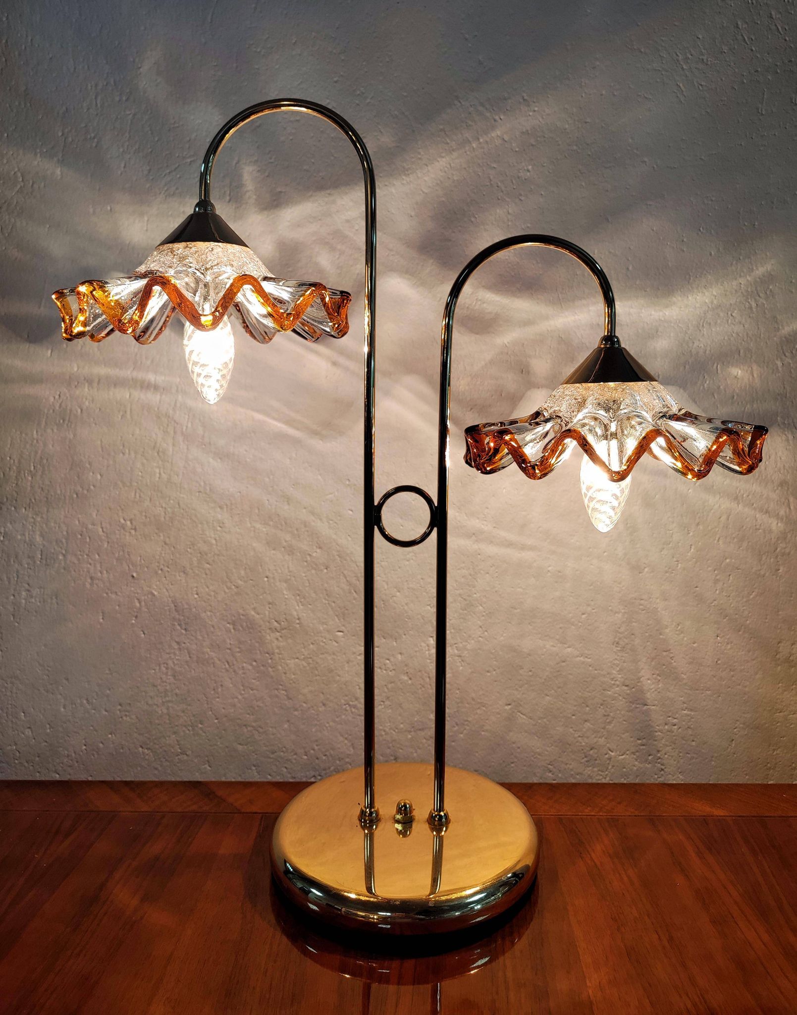Mid-Century Modern Table Lamp with Murano Glass Shades, 1970s