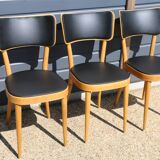 3 chaises baumann dos large skaï noir