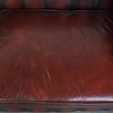 2.5-seater Chesterfield sofa in dark red flamed cowhide leather