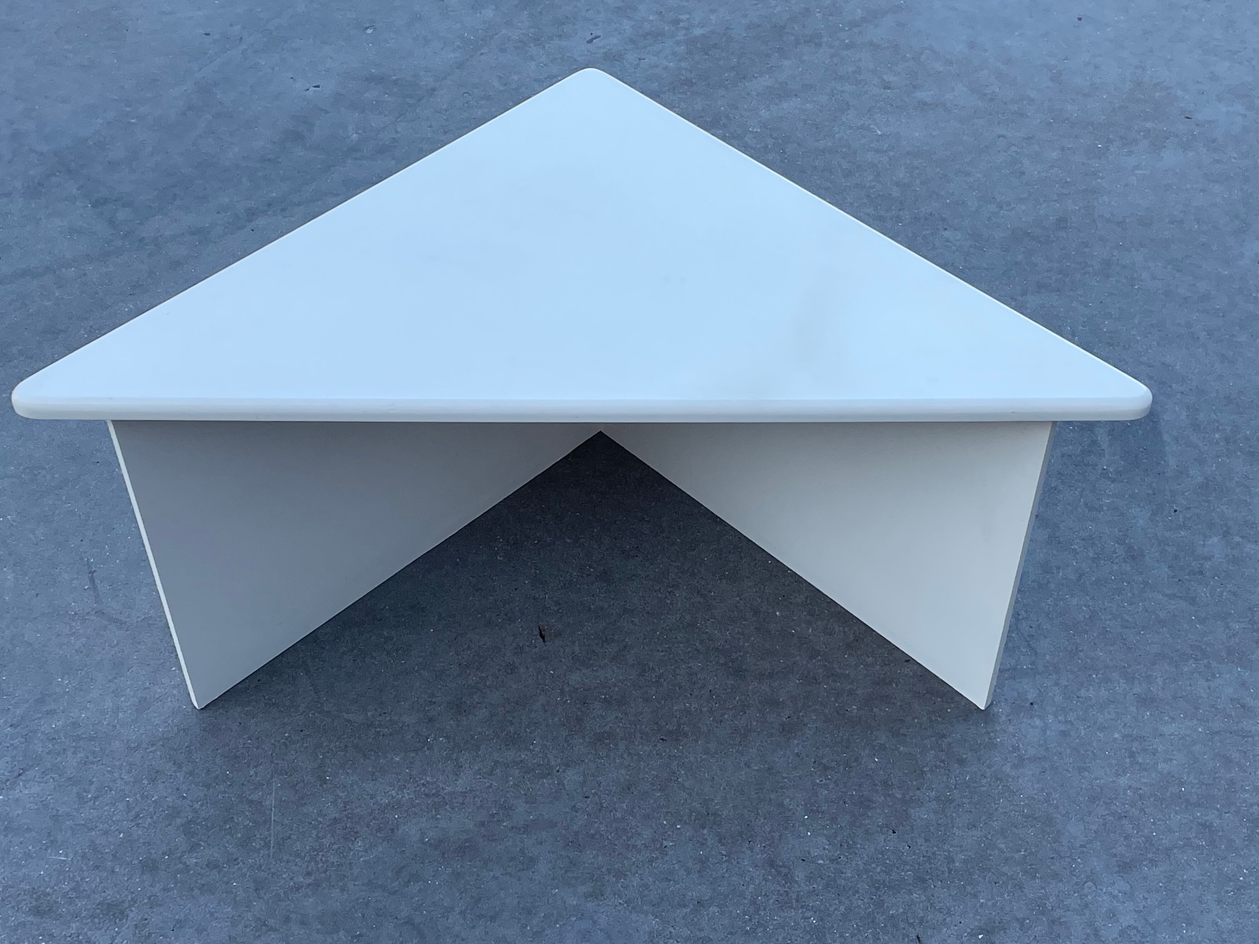 Set of three triangle side tables wood white creme design