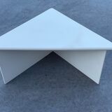 Set of three triangle side tables wood white creme design