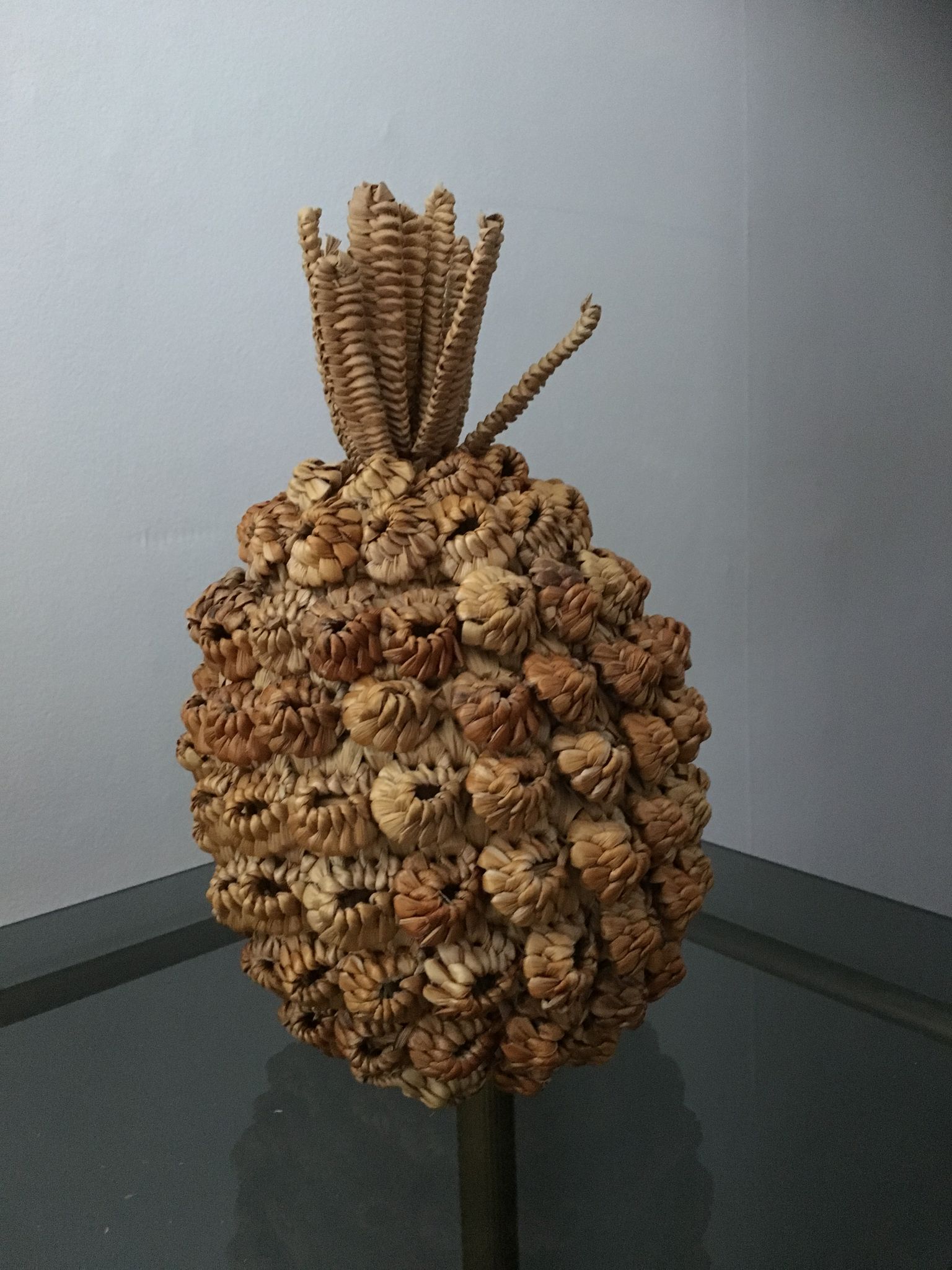 Trash in the form of the pineapple in natural fibers