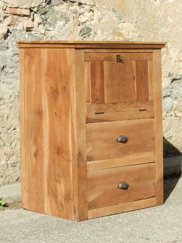 Buffet commode ancien meuble de métier en noyer clair massif