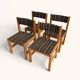Set of 4 Danish dining chairs with brown striped upholstery.
