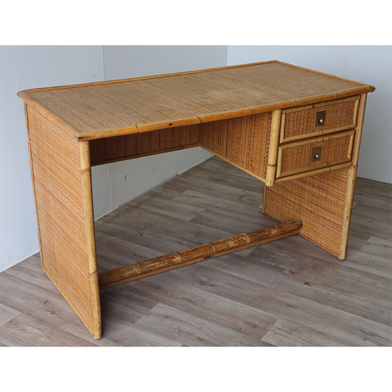 Bureau vintage Dal Vera en bambou et osier 1970