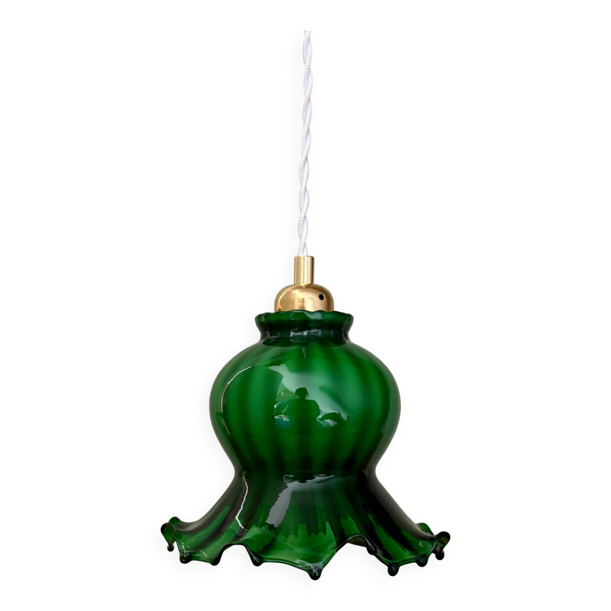 Vintage green glass tulip pendant light