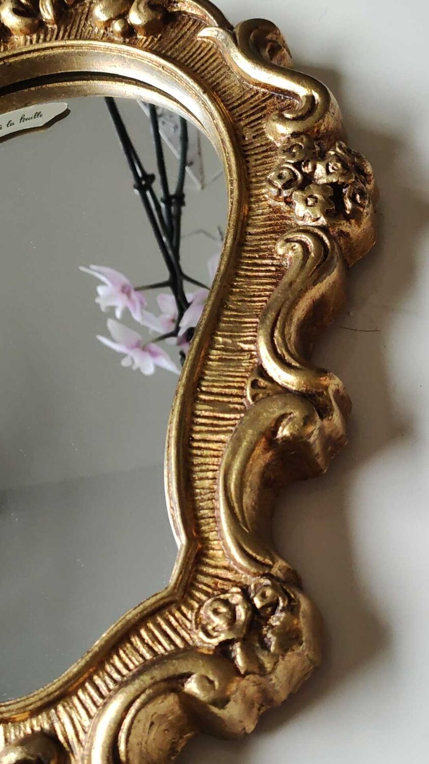 Mirror Rocaille style gilded with gold leaf 42 x 26 cm