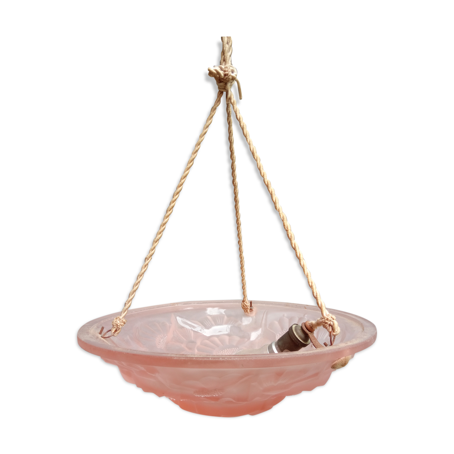 Ceiling light / Art Nouveau chandelier in pressed molded glass in working order - Degué