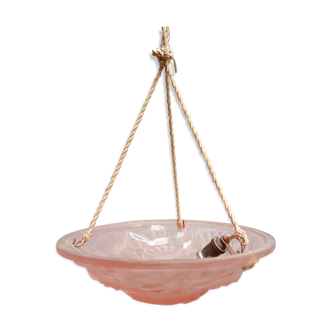 Plafonnier / lustre Art nouveau en verre moulé pressé en état de marche - Degué