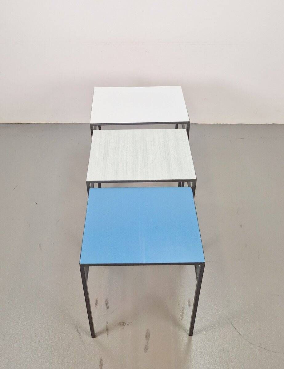 Vintage Mimi Nesting Tables in Metal and Teak by Formica, 1960s, Set of 3