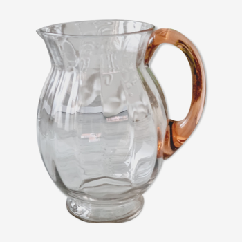 Blown glass pitcher with pink handle