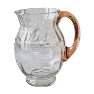 Blown glass pitcher with pink handle