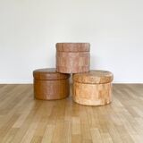 Pouf coffre patchwork cuir cognac